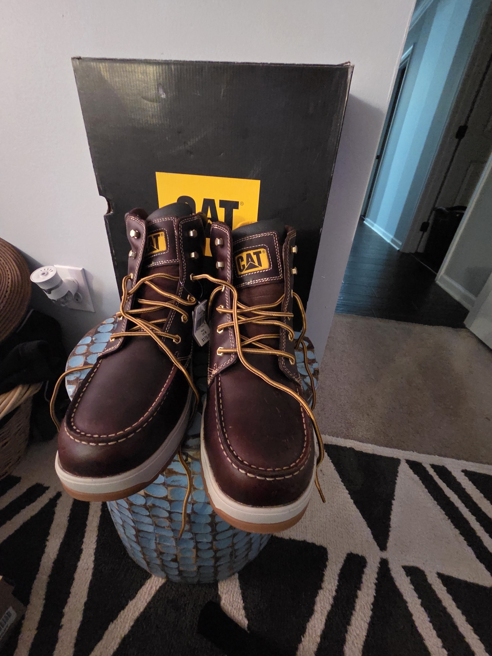 Cat Men’s Brown Leather Work Boots - Lace-Up Moc Toe